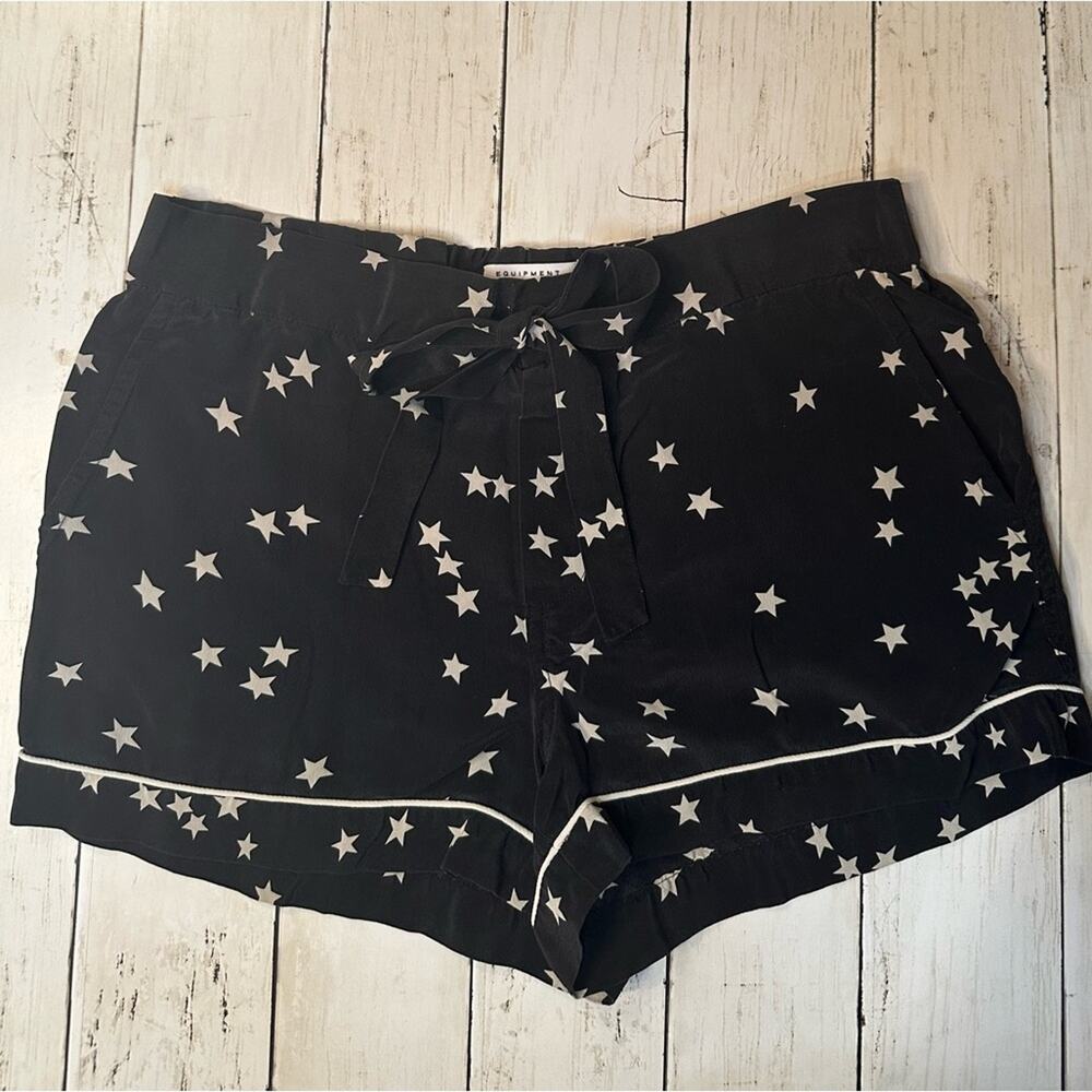 Equipment Lillian Silk Pajama Set XS Black w/ Cream Stars Long Sleeve Shorts - Picture 6 of 13